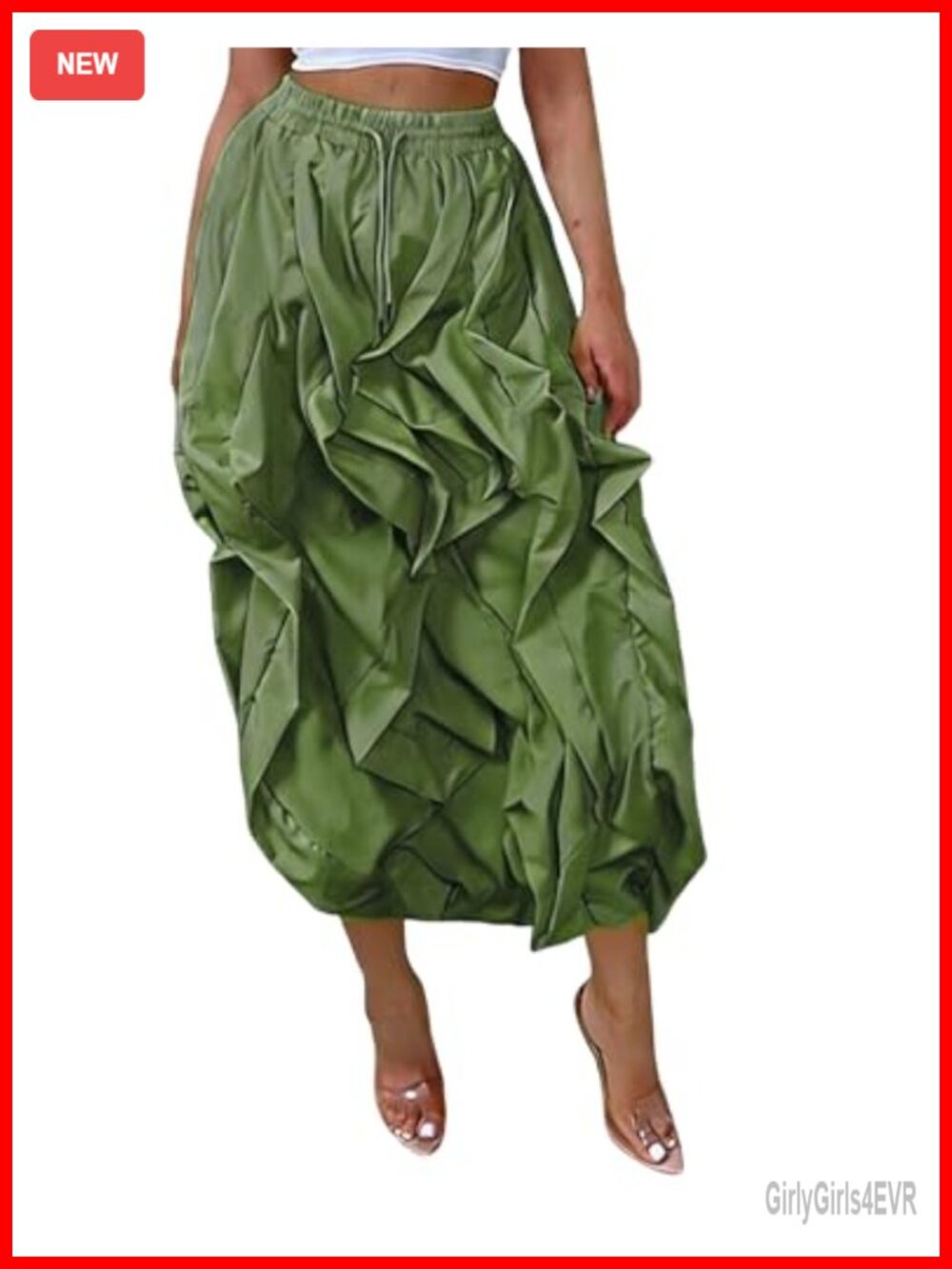 Pleated Cargo Maxi Skirt with Pockets Bubble Hem